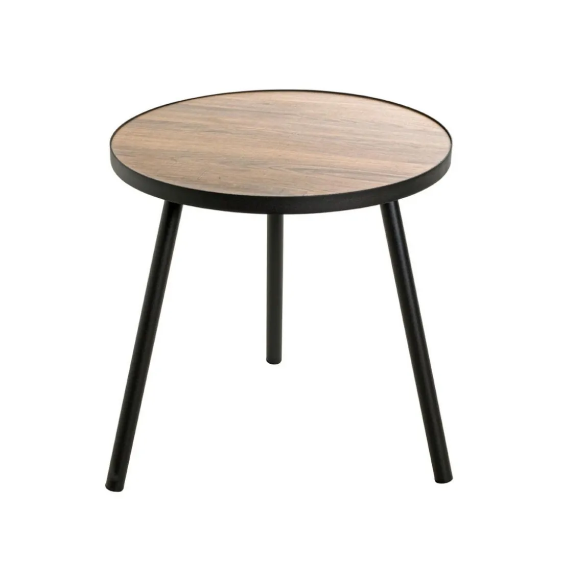 Table d'appoint ronde Grand modèle en Métal laqué Noir et plateau décor chêne