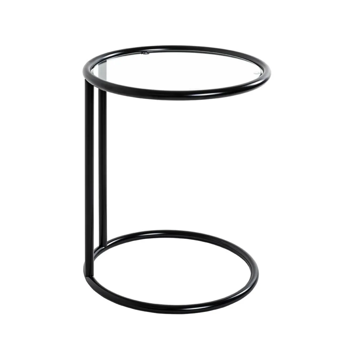 Table d'appoint ronde laquée noir mat plateau verre trempé