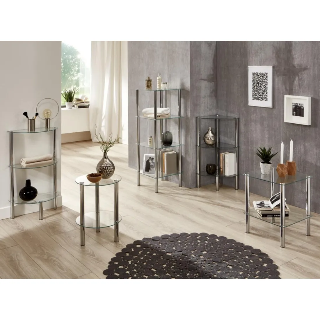 Table d'appoint ronde plateau en verre transparent