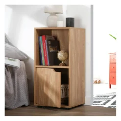 Table de chevet 2 cases décor bois 1 porte en bois