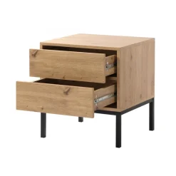 Table de Chevet 2 Tiroirs Décor Bois en bois Beige