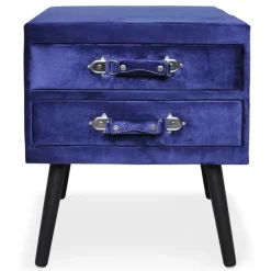 Table de chevet 2 tiroirs Bardo Velours Bleu