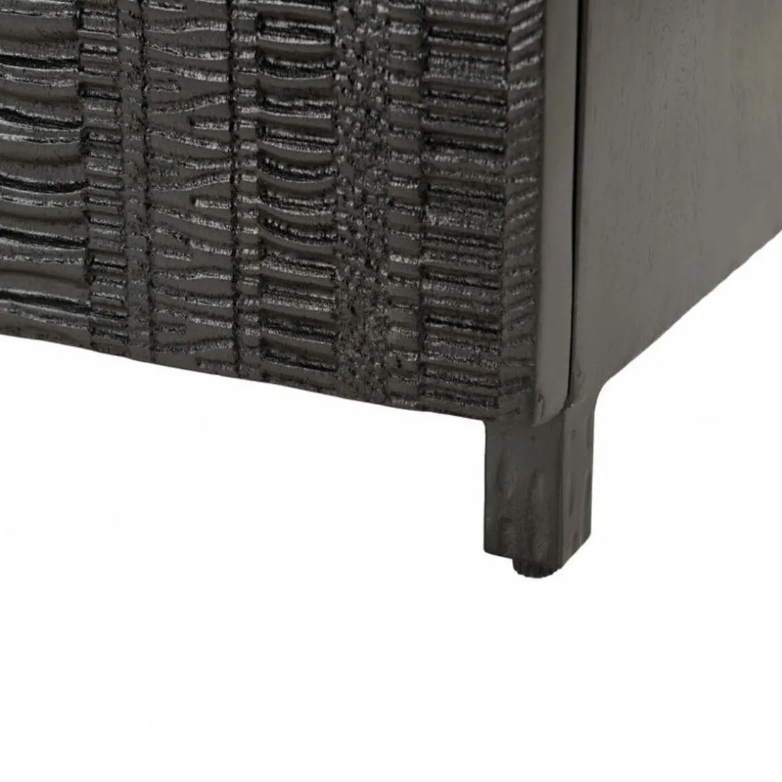 Table de chevet en bois de manguier massif avec 1 porte sculptée pieds en métal GLORIA noir
