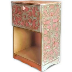 Table de chevet style oriental bois sculpté 1 porte Monbolyto Bois Rose