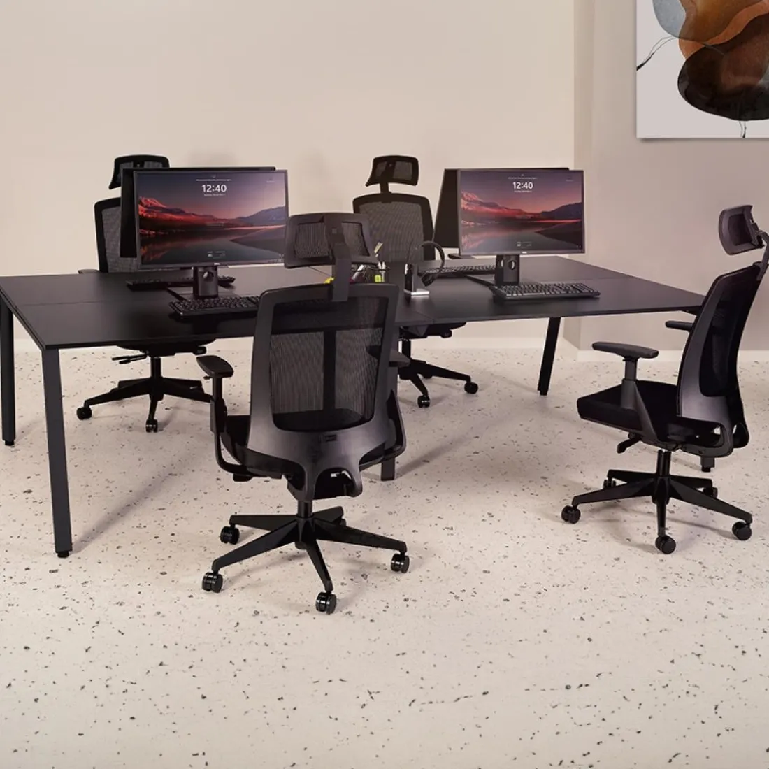 Table de réunion ou bureau bench 'AMADEUS SQUARE' en bois finition Noyer et métal noir