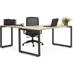 Table de réunion ou bureau bench en bois finition Noyer et métal noir