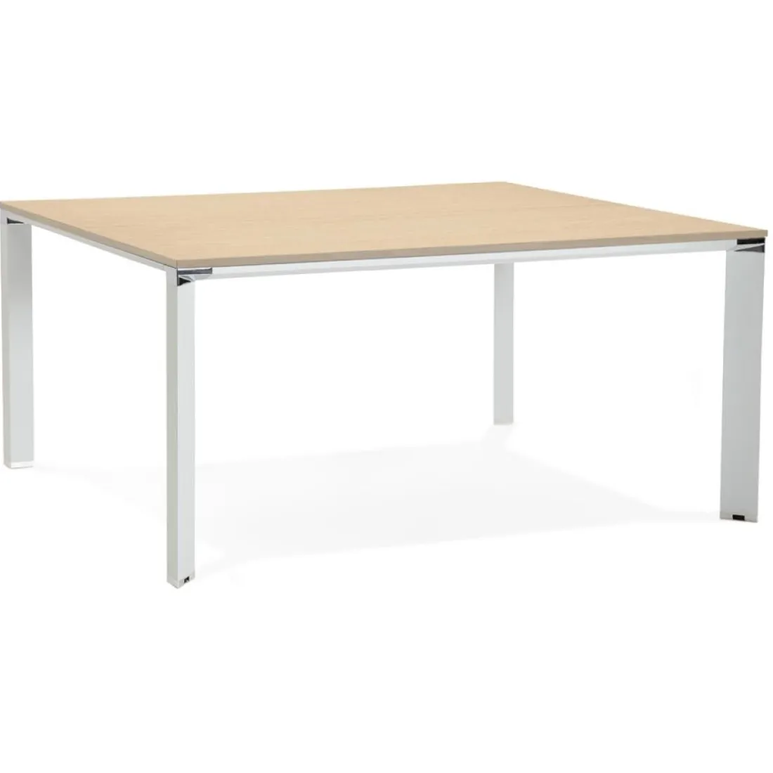 Table de réunion ou bureau bench en bois finition naturelle et métal blanc