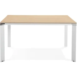 Table de réunion ou bureau bench 'XLINE SQUARE' en bois finition naturelle et métal blanc