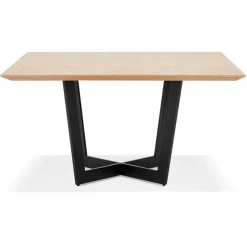 Table de salle à manger carrée 'ANITA' en bois finition naturelle et métal noir