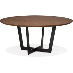 Table de salle à manger ronde 'LULU' en bois finition Noyer et métal noir