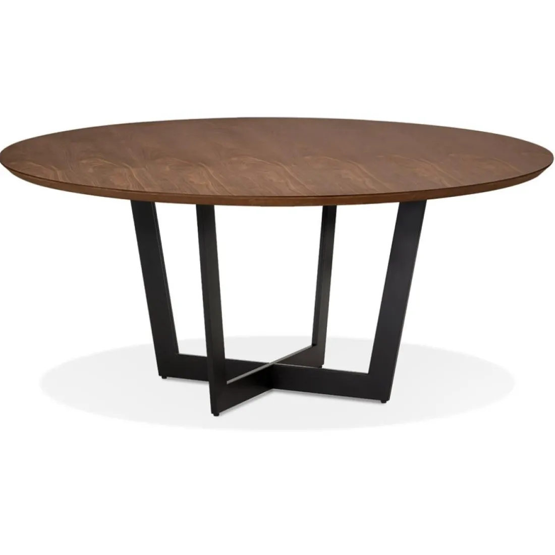 Table de salle à manger ronde 'LULU' en bois finition Noyer et métal noir