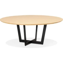Table de salle à manger ronde en bois finition naturelle et métal noir