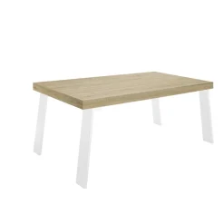 Table fixe PALMA avec pieds en fer chene clair blanc