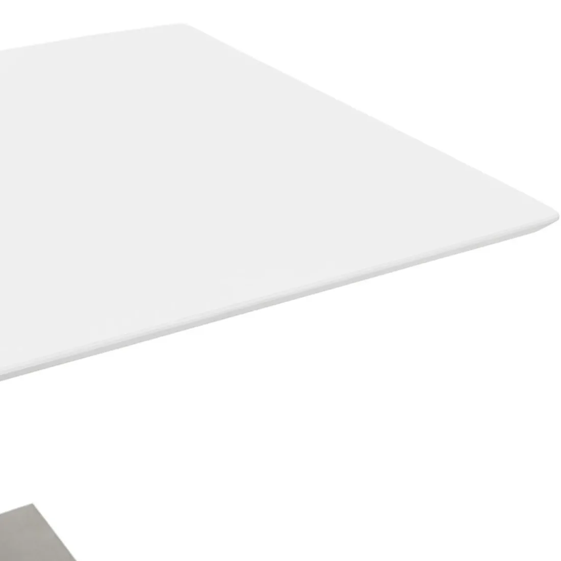 Table haute design blanche avec pied en métal brossé
