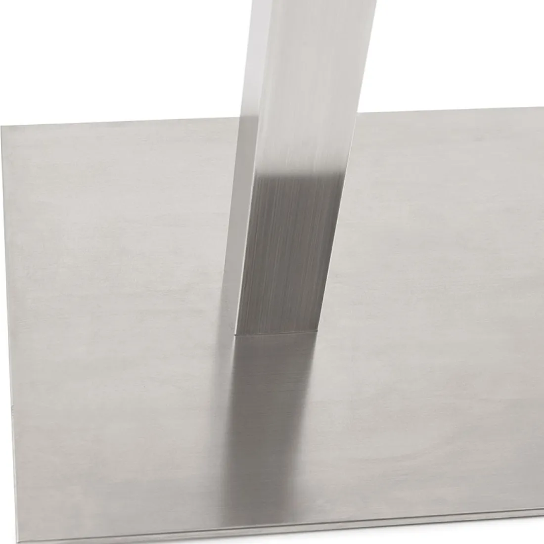 Table haute design 'MAMBO BAR' blanche avec pied en métal brossé