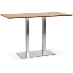 Table haute design 'MAMBO BAR' en bois naturelle avec pied en métal brossé