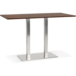 Table haute design 'MAMBO BAR' en bois finition Noyer avec pied en métal