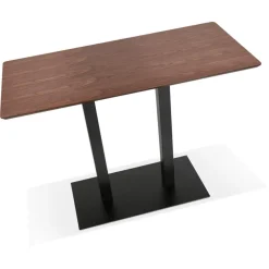 Table haute design 'ZUMBA BAR' en bois finition Noyer avec pied en métal noir