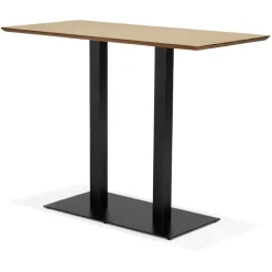 Table haute design 'ZUMBA BAR' en bois finition naturelle avec pied en métal noir