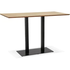 Table haute design 'ZUMBA BAR' en bois finition naturelle avec pied en métal noir