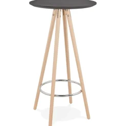 Table haute, Mange-debout rond 'GALA' en bois noir et pieds finition naturelle