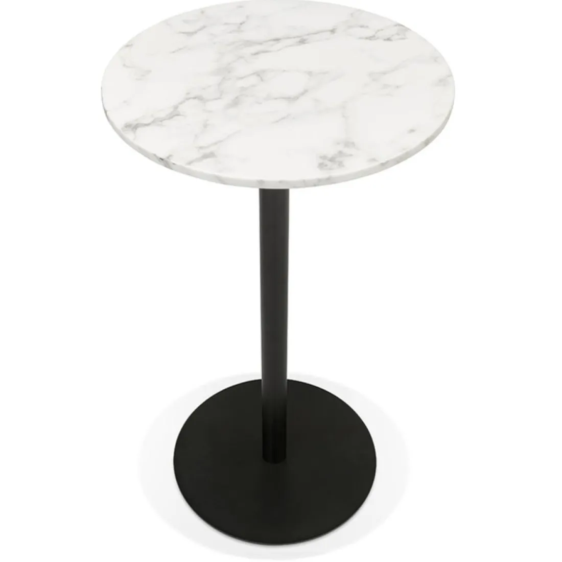 Table haute ronde 'CORY ROUND' en pierre blanche effet marbre et métal noir