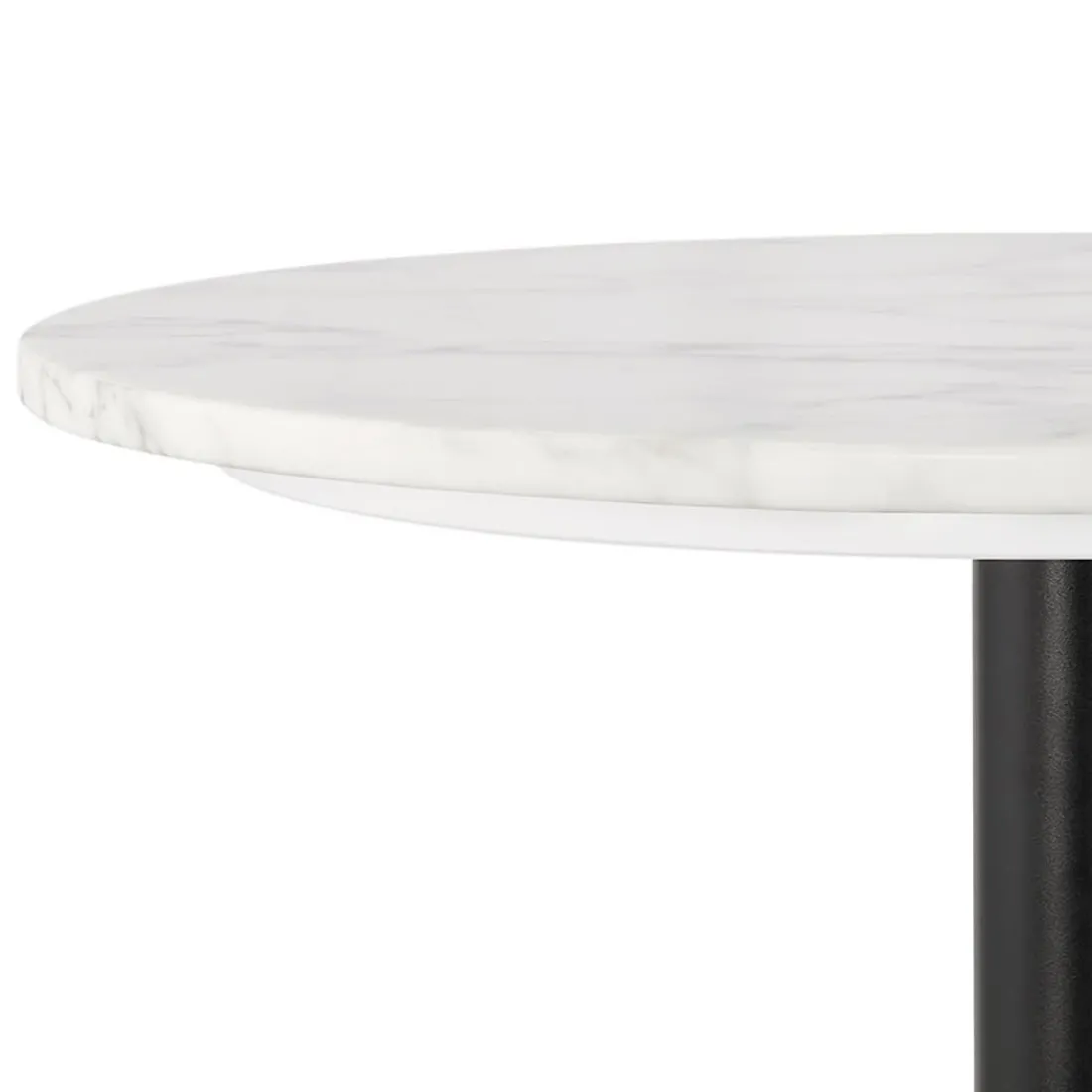 Table haute ronde 'CORY ROUND' en pierre blanche effet marbre et métal noir
