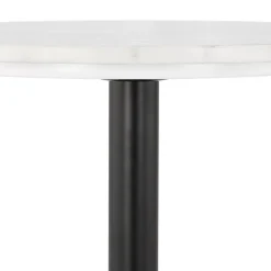 Table haute ronde 'CORY ROUND' en pierre blanche effet marbre et métal noir