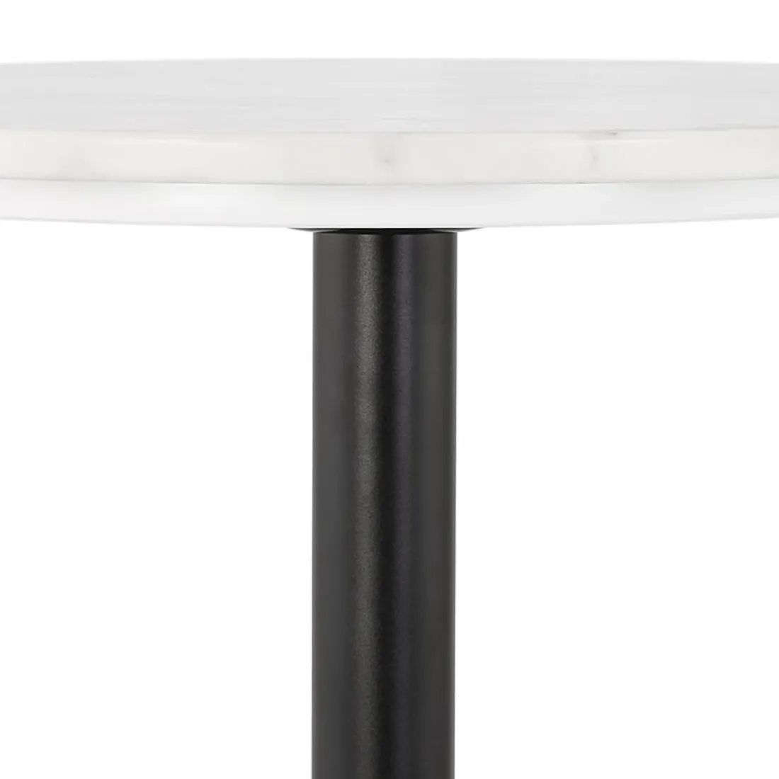 Table haute ronde 'CORY ROUND' en pierre blanche effet marbre et métal noir