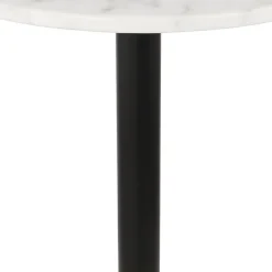 Table haute ronde 'CORY ROUND' en pierre blanche effet marbre et métal noir