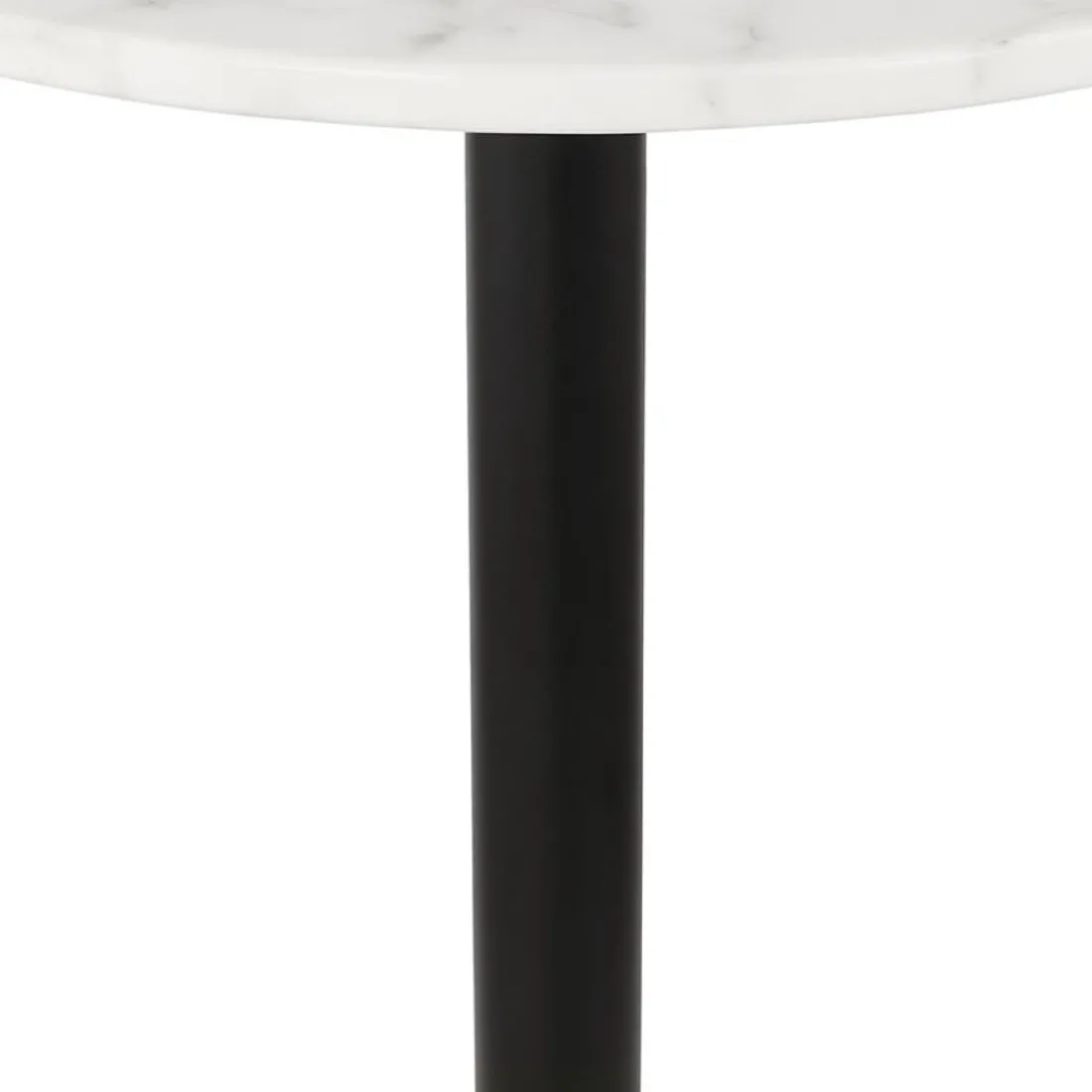 Table haute ronde 'CORY ROUND' en pierre blanche effet marbre et métal noir
