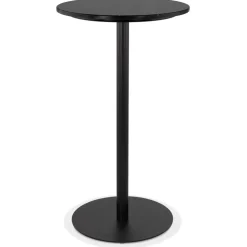 Table haute ronde 'CORY ROUND' en pierre noire effet marbre et métal noir