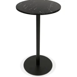 Table haute ronde 'CORY ROUND' en pierre noire effet marbre et métal noir