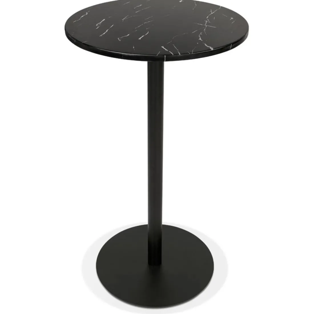Table haute ronde 'CORY ROUND' en pierre noire effet marbre et métal noir