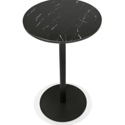 Table haute ronde 'CORY ROUND' en pierre noire effet marbre et métal noir