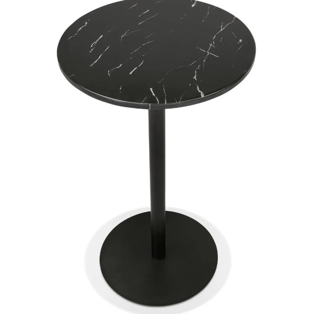 Table haute ronde 'CORY ROUND' en pierre noire effet marbre et métal noir