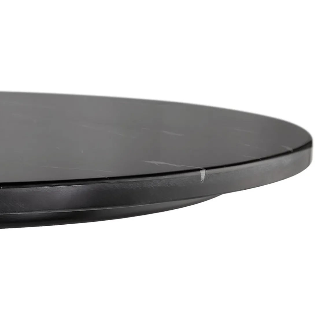Table haute ronde 'CORY ROUND' en pierre noire effet marbre et métal noir