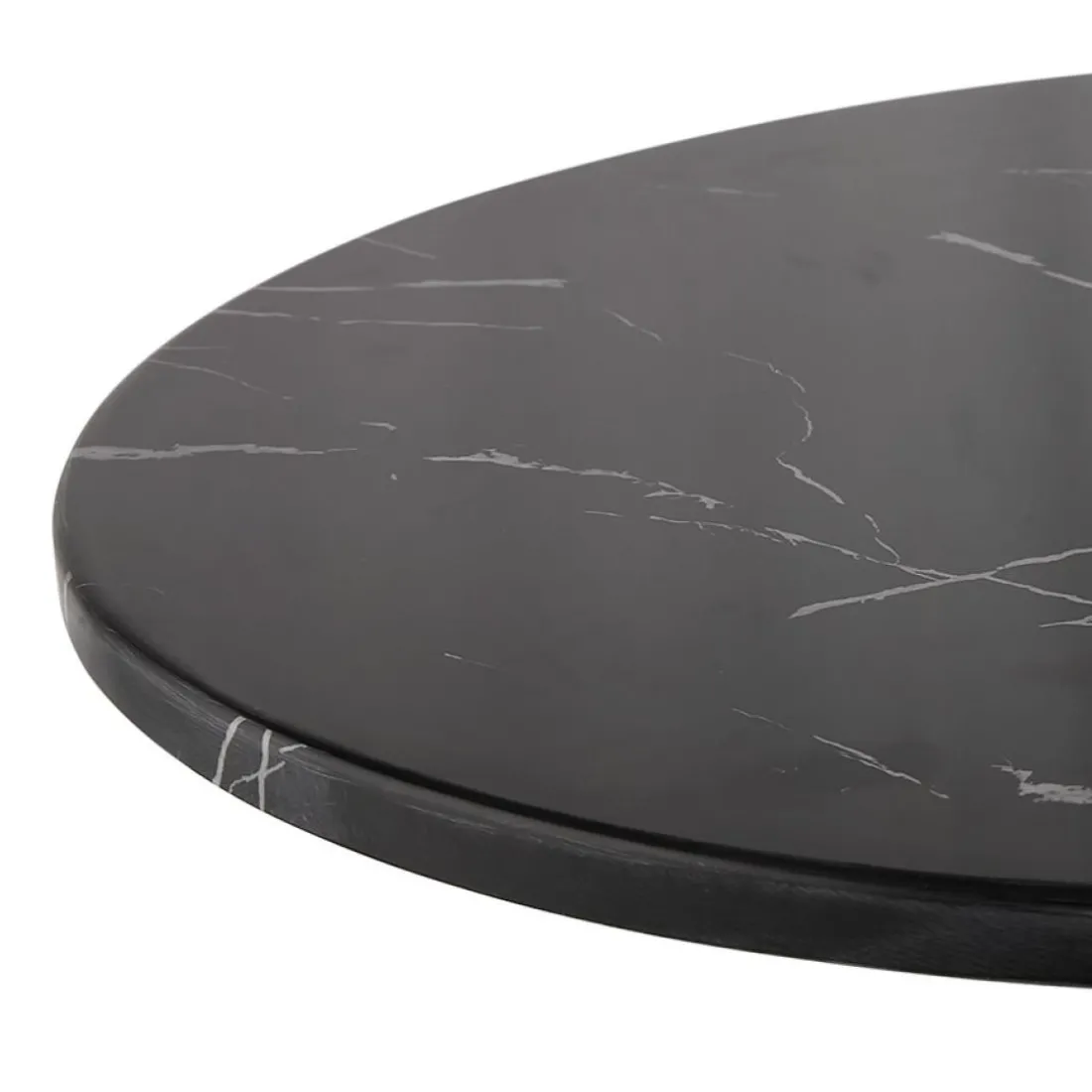 Table haute ronde 'CORY ROUND' en pierre noire effet marbre et métal noir
