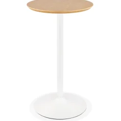 Table haute ronde 'TAMAGO' en bois finition naturelle et métal blanc