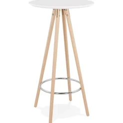 Table haute,Mange-debout rond 'GALA' en bois blanc et pieds finition naturelle