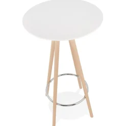 Table haute,Mange-debout rond 'GALA' en bois blanc et pieds finition naturelle