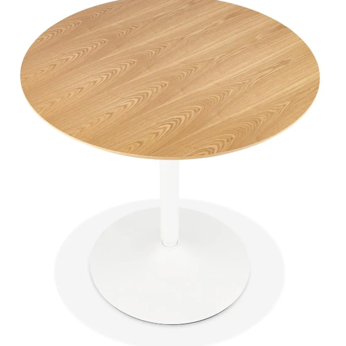 Table ronde design 'HUSH' en bois finition naturelle et métal blanc