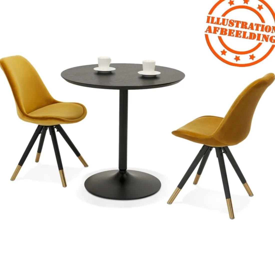 Table ronde design 'HUSH' en bois et métal noir