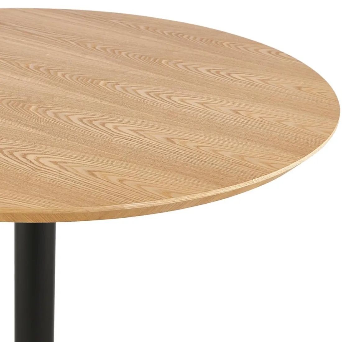 Table ronde design 'HUSH' en bois finition naturelle et métal noir