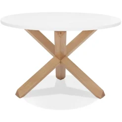 Table ronde design 'MARVEL' blanche et chêne massif