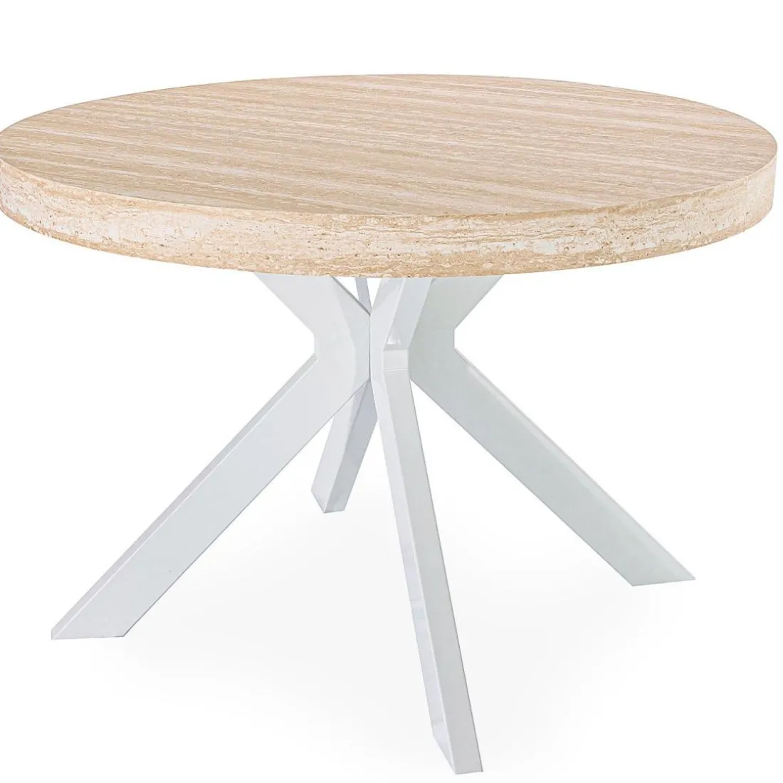 Table ronde extensible Myriade Effet travertin Beige et Blanc