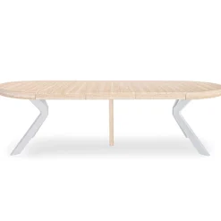 Table ronde extensible Myriade Effet travertin Beige et Blanc