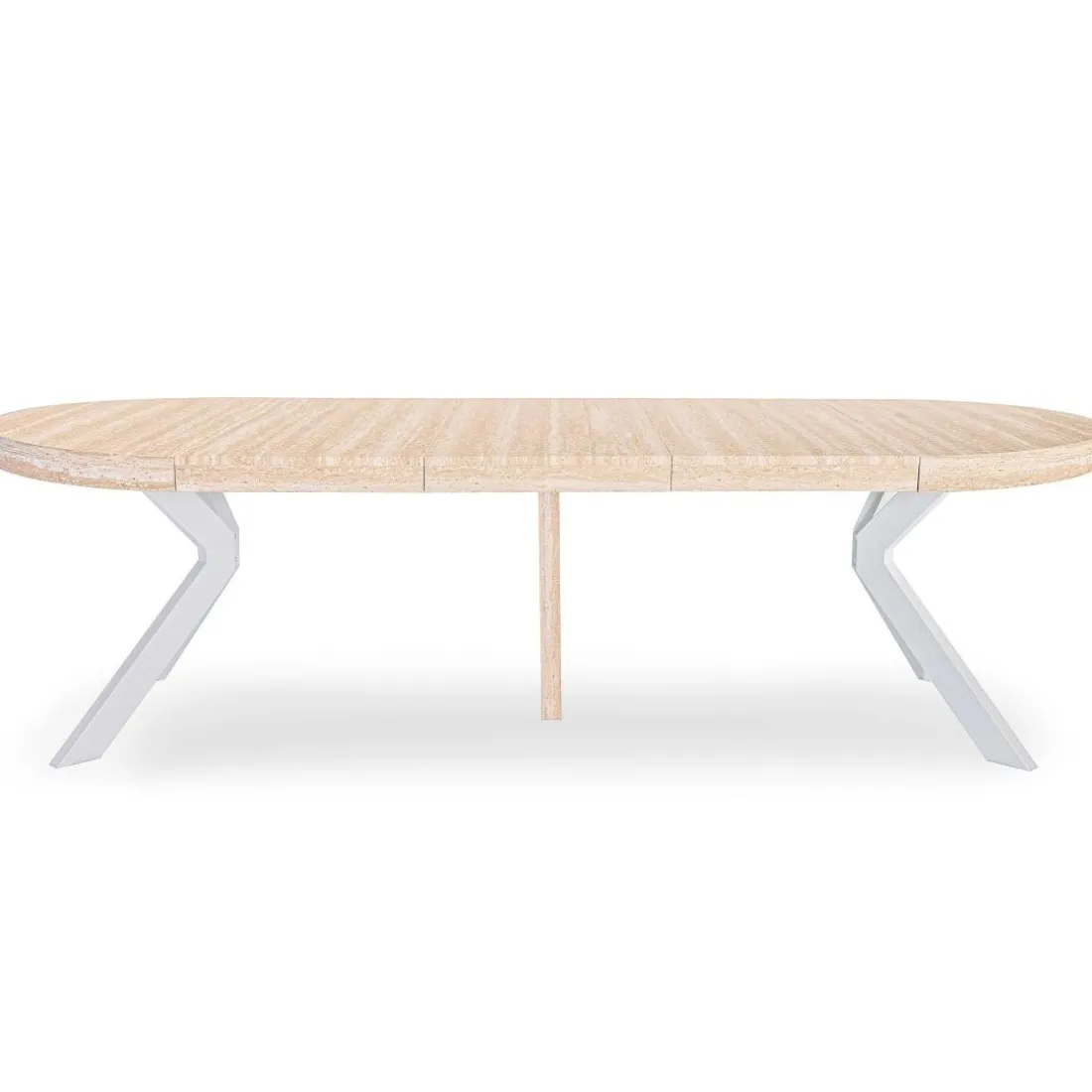 Table ronde extensible Myriade Effet travertin Beige et Blanc