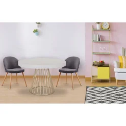 Table ronde extensible Soare Blanc pieds Or