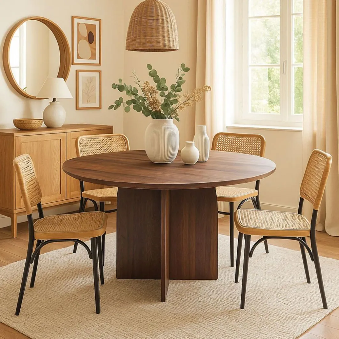 Table ronde élégante Calyptus Bois foncé